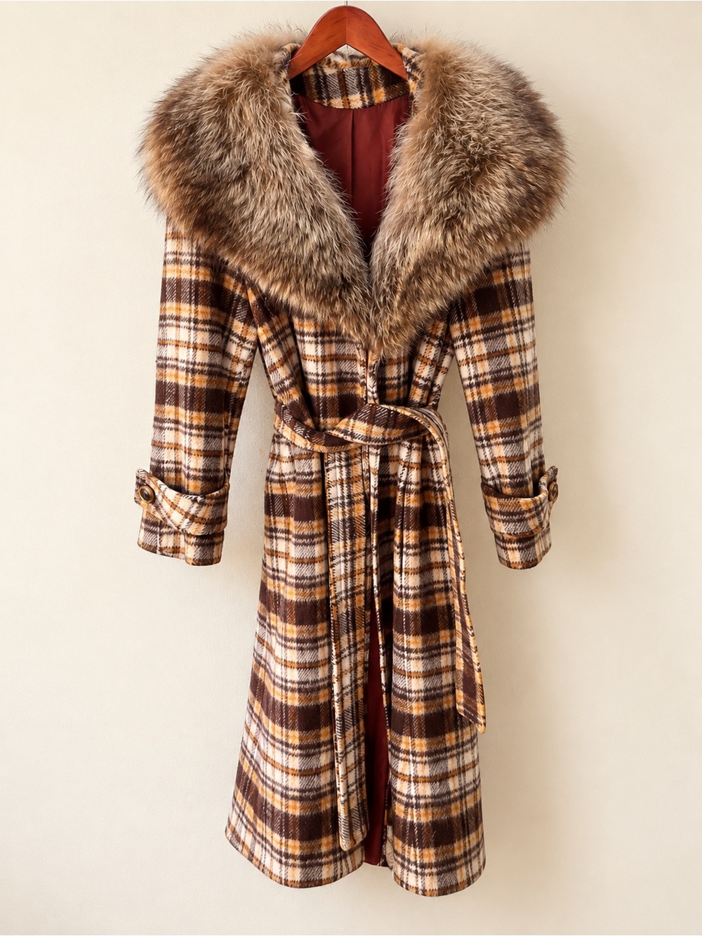 Vintage Jules Miller Plaid Belted Coat with Statement Collar